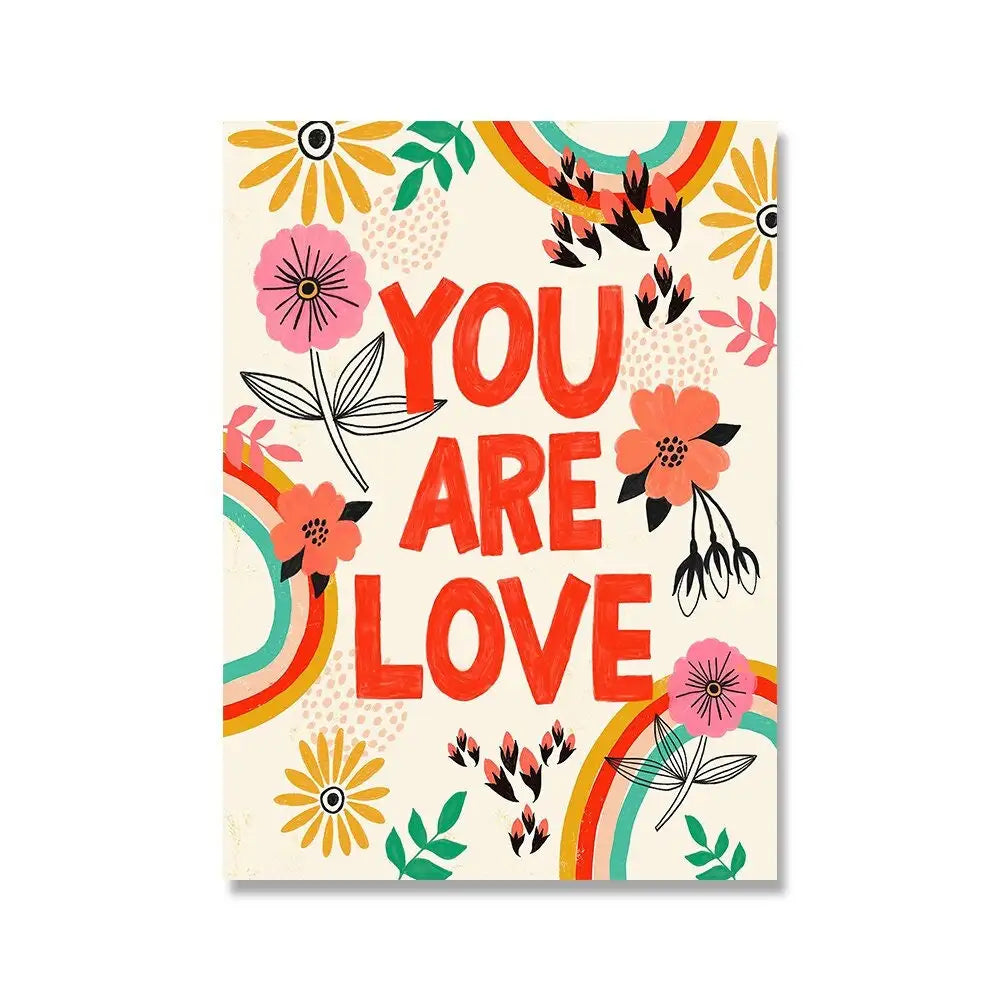 Inspirational Quote Flower Design Canvas Painting Colorful Boho Rainbow Wall Art Poster Print Girl Room Nursery Decor Picture Peaceful Pleasures Health and Wellness QP10801-1 60x90cm No Frame