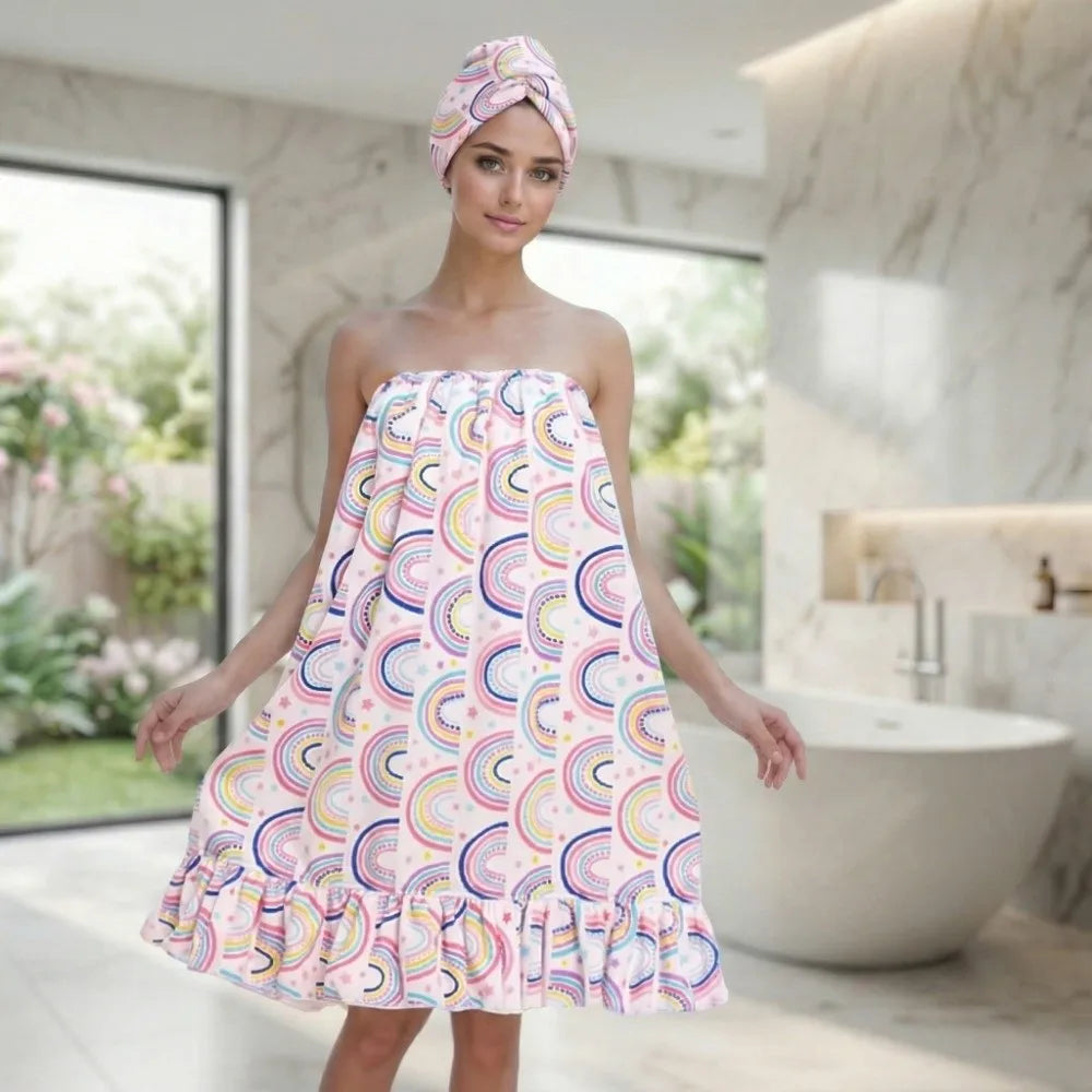 Women's Microfiber Bath Skirt & Hair Wrap Set | Spa Towel