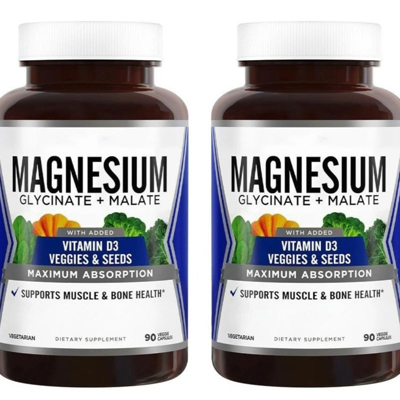 Magnesium Glycinate Malate + Vitamin D3 | 90 Vegetarian Caps