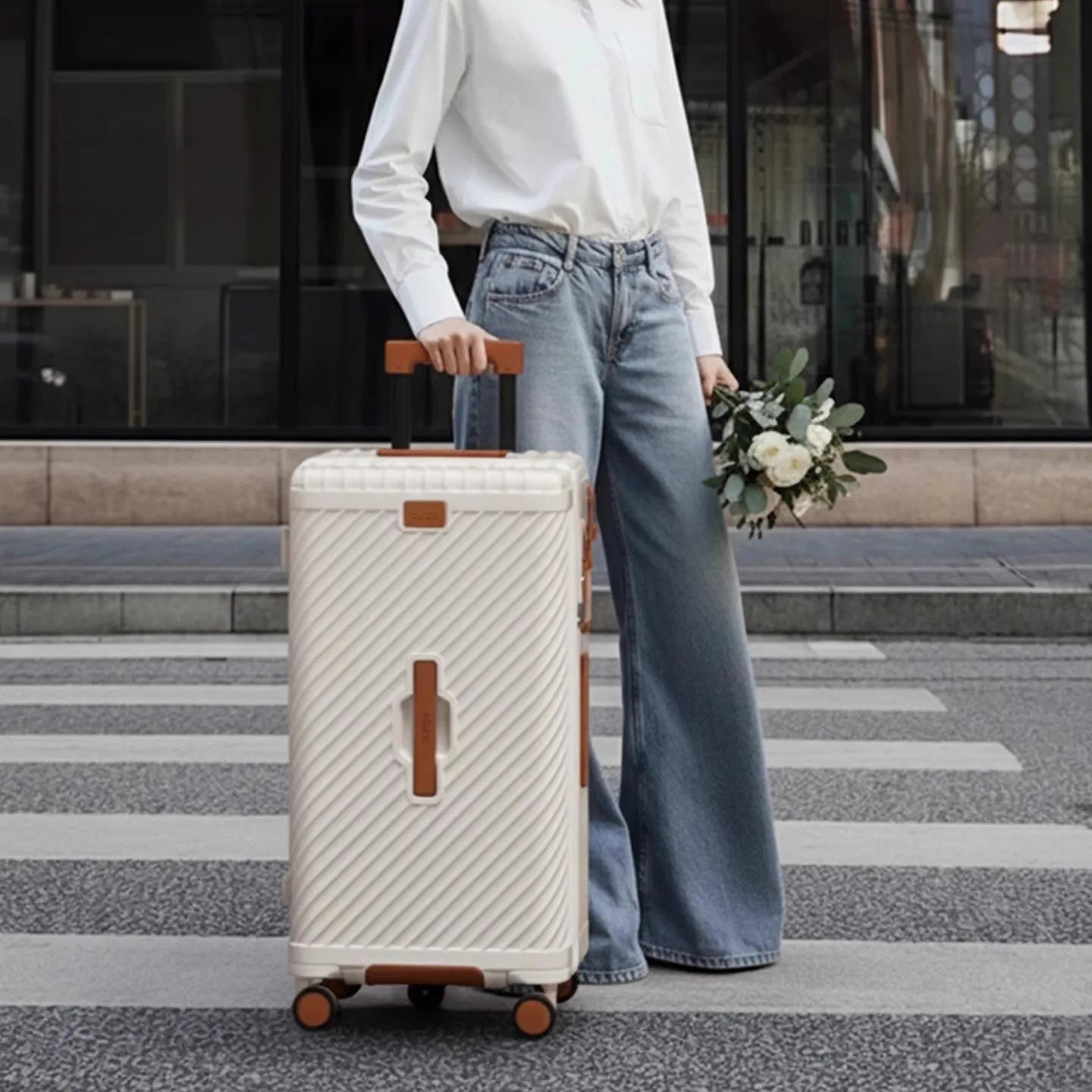 Waterproof PC Suitcase 20 24 26 28 30 Inches with Cup Holder Large Capacity Spinner TSA Travel Trolley Case with Lock for Travel Peaceful Pleasures Health and Wellness