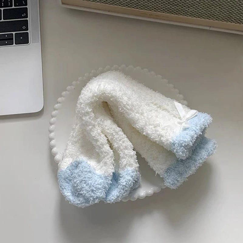 Women's Thickened Mid Calf Socks Autumn Winter Warm Solid Color Fried Dough Twists Coral Fleece Sleep Home Socks Maternity Socks Peaceful Pleasures Health and Wellness 1pair white One Size