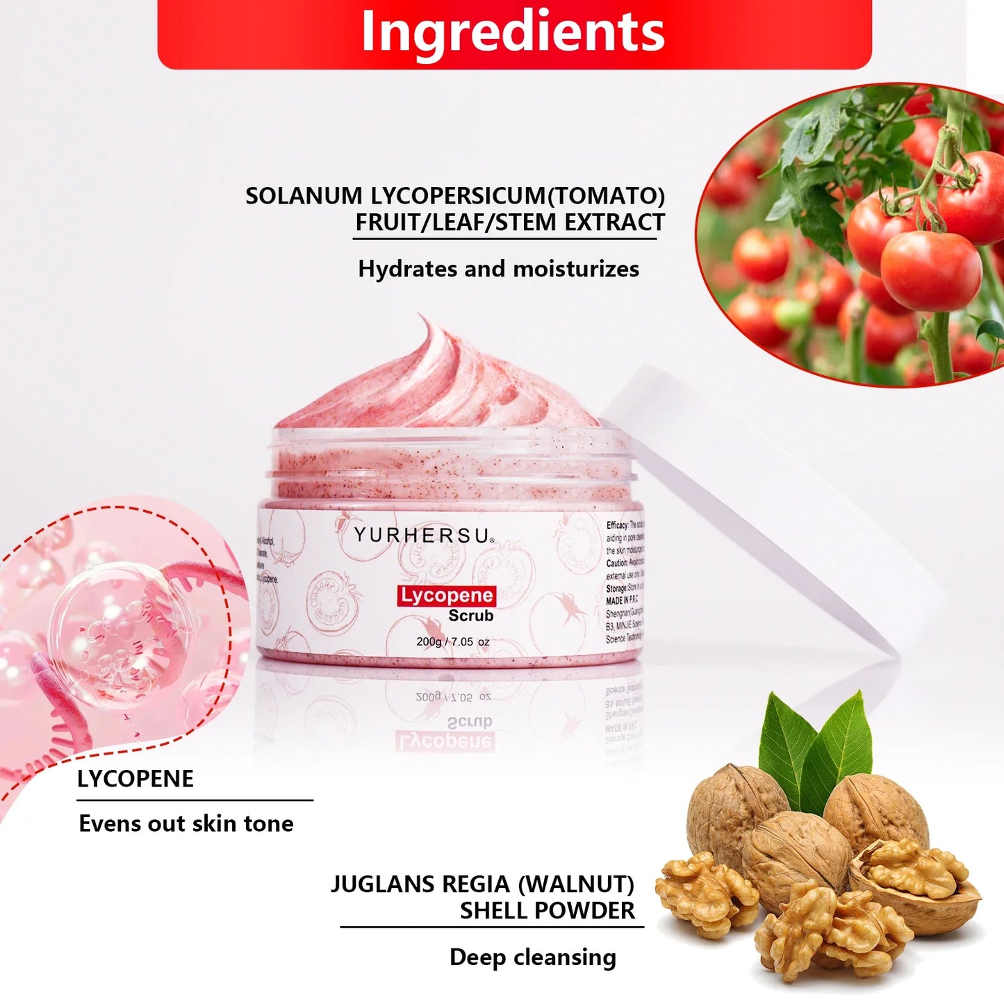 YURHERSU Lycopene Deep Cleansing Face Scrub 200g
