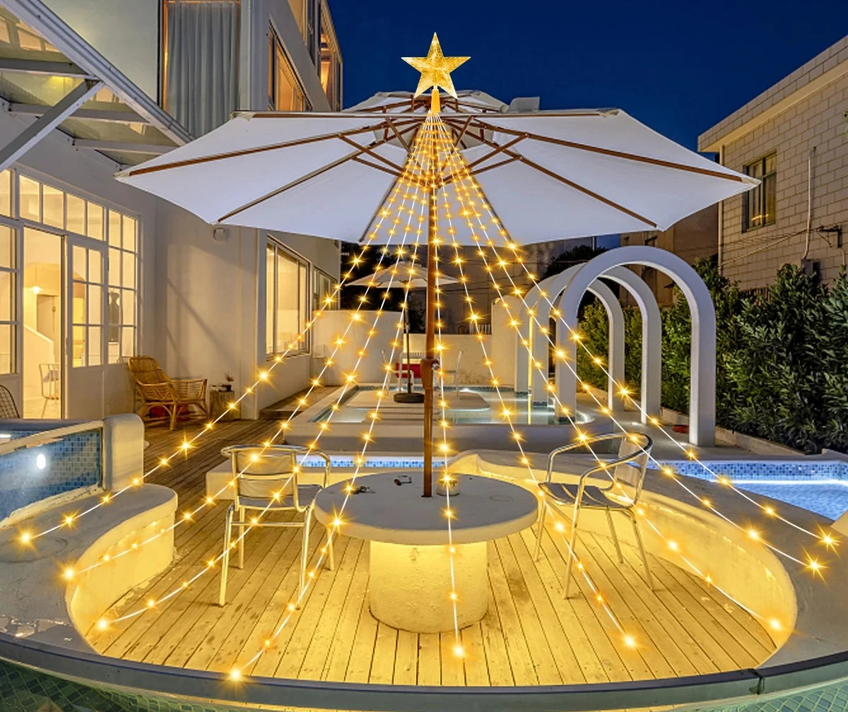 Solar Star Waterfall Fairy Lights 250 LED IP67 Outdoor & Xmas