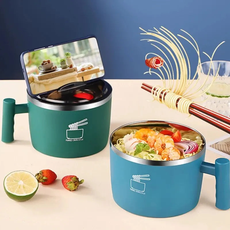 Stainless Steel Bowl With Lid For Instant Noodles Sealed And Portable Drain Bowl For Kitchen Utensils Instant Noodle Partner Peaceful Pleasures Health and Wellness