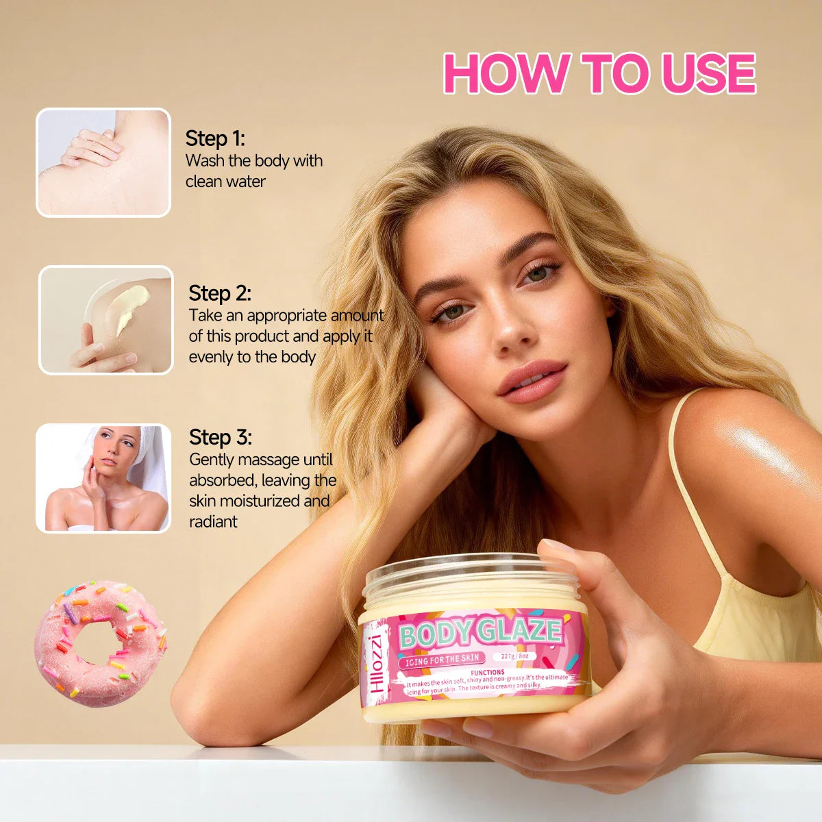 Body Glaze Donut Cream – Moisturizing & Brightening | 2oz & 8oz