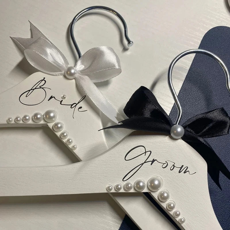 Bride & Groom Pearl Wedding Hangers Set of 2 | Bridal Decor Wedding Hanger Set Peaceful Pleasures Health and Wellness hangers 2pcs