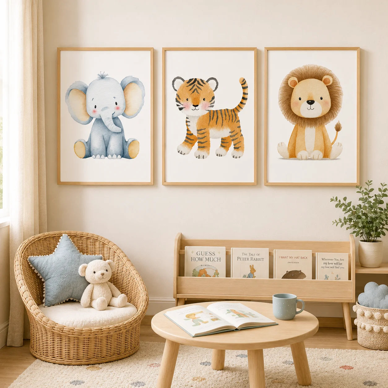 Nursery Animal Canvas Wall Art | Tiger Hippo Lion Kids Poster Canvas Wall Art Peaceful Pleasures Health and Wellness