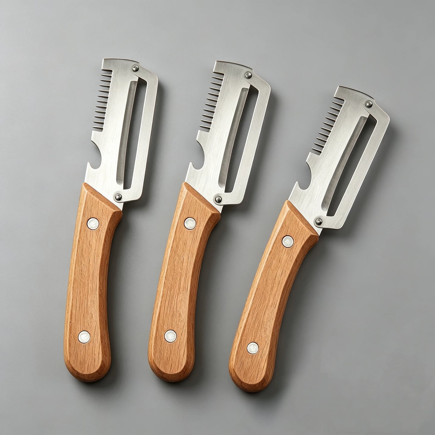 Stainless Steel Peeler with Wooden Handle – Multi-Function Fruit & Vegetable Peeling Tool Peaceful Pleasures Health and Wellness 3pcs wooden