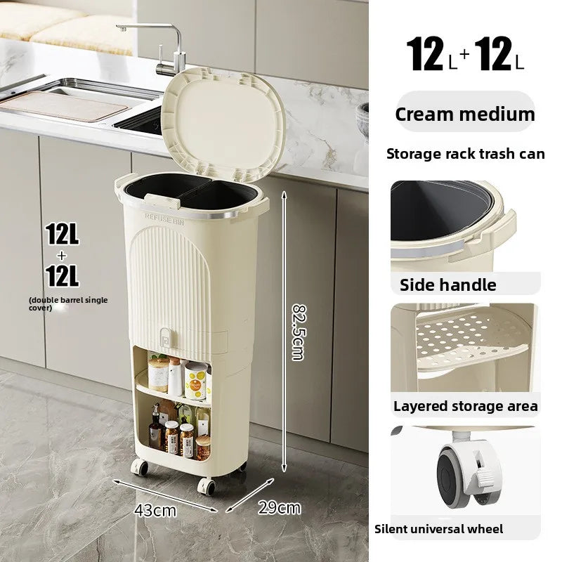 Double-Layer Large Capacity Japanese-Style Kitchen Trash Bin Dry-Waste Separation Organizer Rack Space-Saving Storage Solution Peaceful Pleasures Health and Wellness 3 Layer C