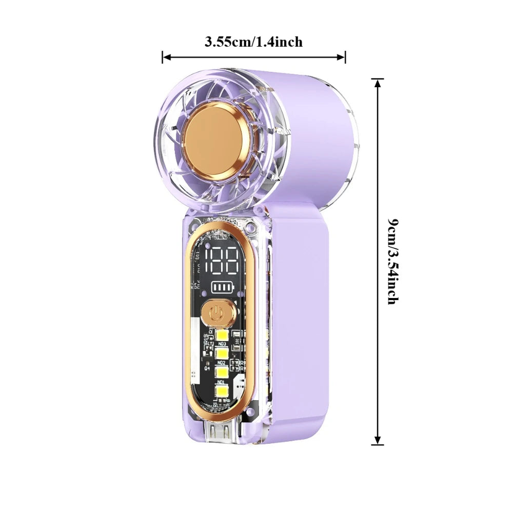 Mini Creative color Handheld Fan High-power Display Screen With Light USB Rechargeable pocket High-speed wind Turbo Fan Peaceful Pleasures Health and Wellness