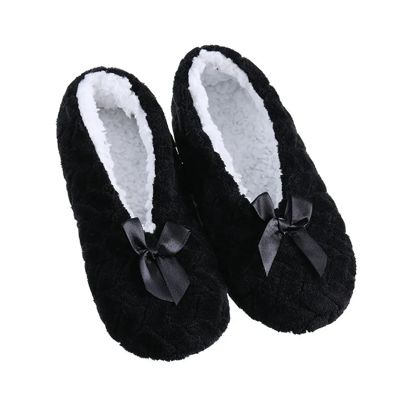 Women's Winter Plush Slippers | Fluffy Bow Non-Slip House Shoes