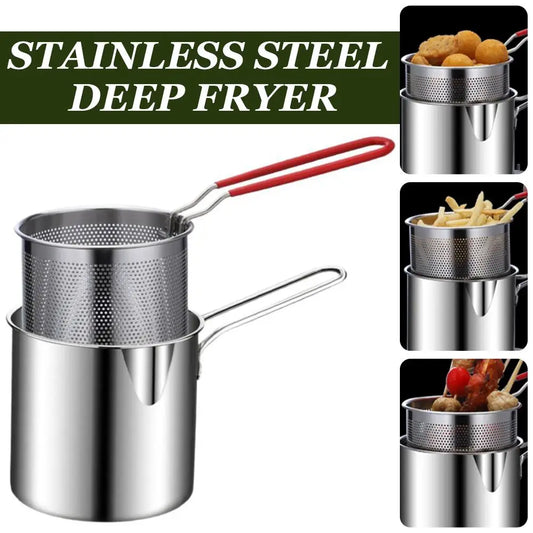 Stainless Steel Deep Fry Pot & Strainer Basket Set | Small Fryer Deep Fry Pot Set Peaceful Pleasures Health and Wellness