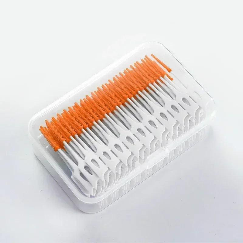 Interdental Silicone Brushes 40 Units Dental Toothpicks Brush Between Teeth Silicone Toothpicks with Thread Oral Cleaning Tools Peaceful Pleasures Health and Wellness Orange