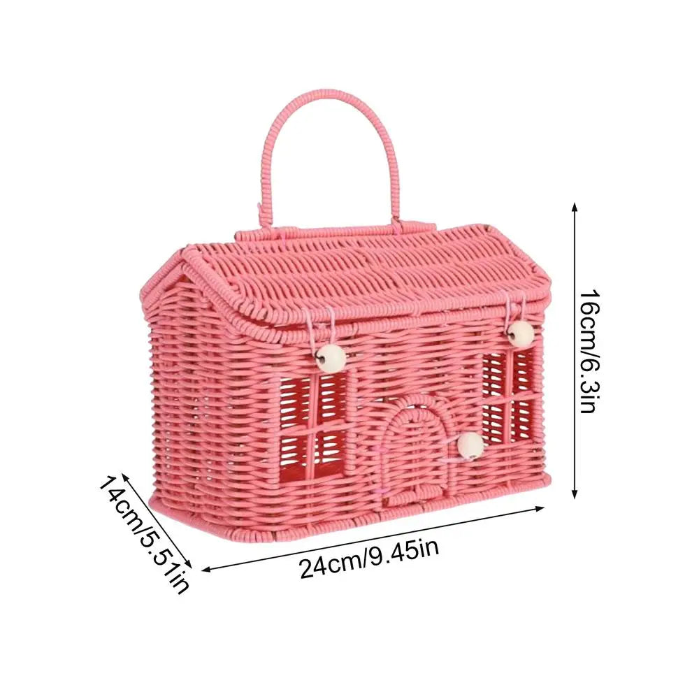 House-Shaped Wicker Storage Basket with Lid & Handle | Rattan Decorative Storage Basket Peaceful Pleasures Health and Wellness D