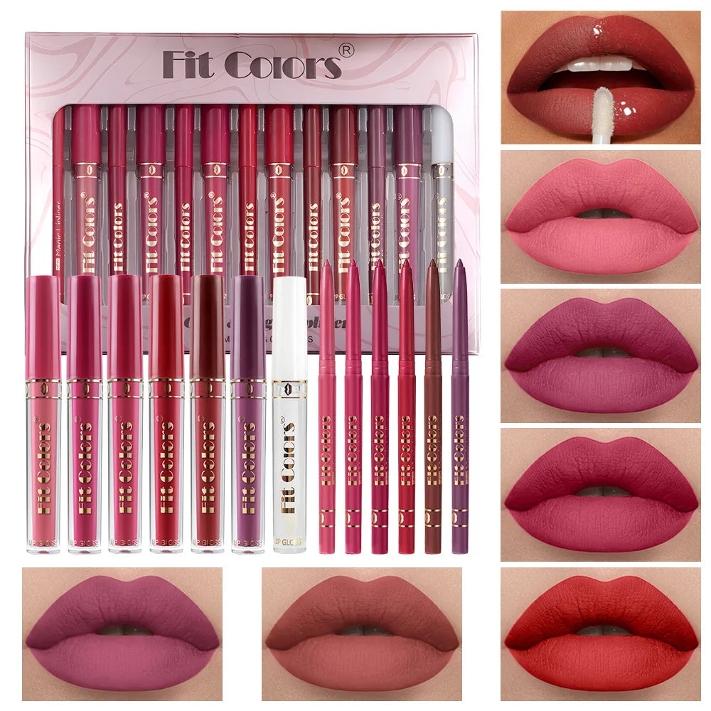 Fit Colors 13-Piece Matte Lip Gloss & Liner Set – Waterproof