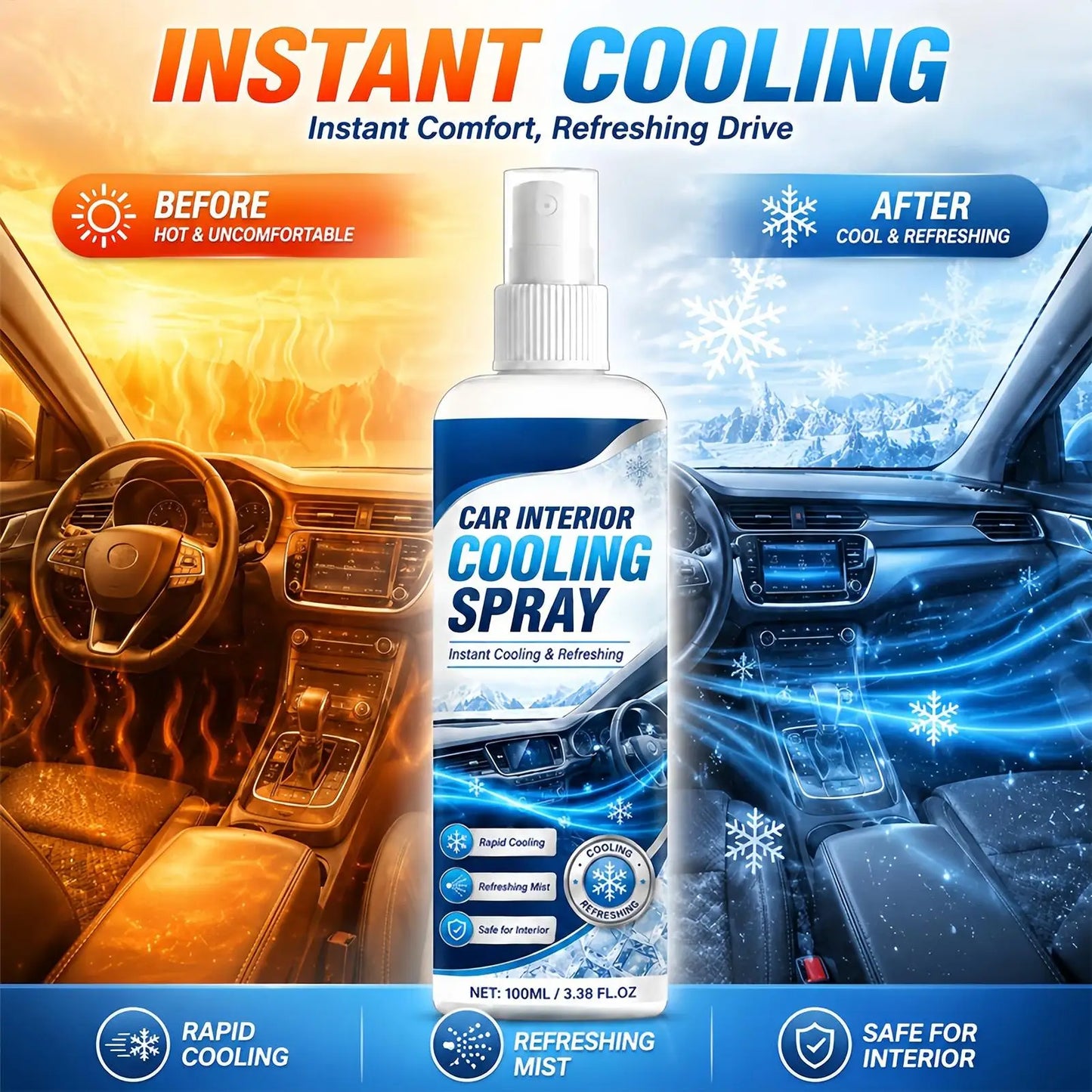 100ml Car Interior Cooling Spray Fast-Acting Freeze Spray Cools Leather Seats Dashboard Steering Wheel, Odor Eliminator Peaceful Pleasures Health and Wellness