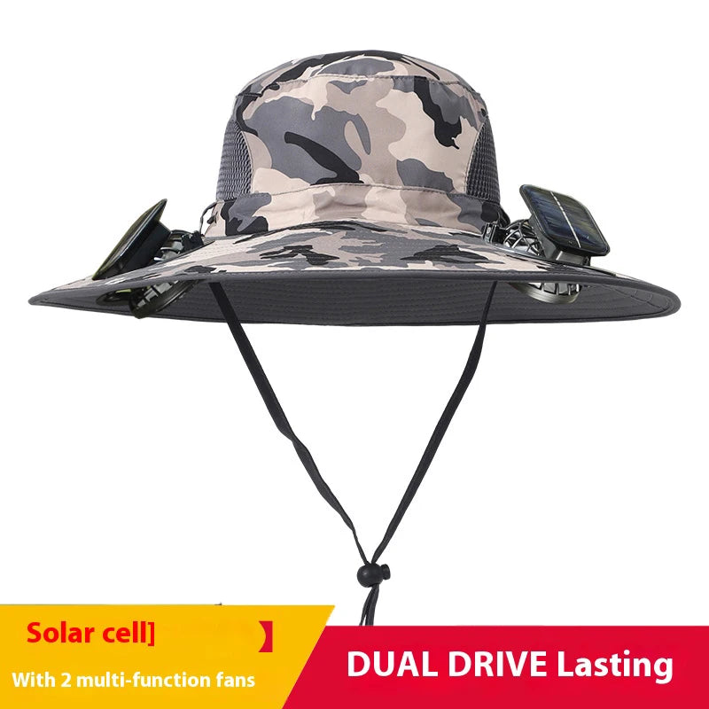 [Solar Fan Hat] Detachable Dual Fans Outdoor Solar-Powered Multifunctional Fan Hat - Adjustable Three-Speed Wind with USB Chargi Peaceful Pleasures Health and Wellness Style L Adjustable