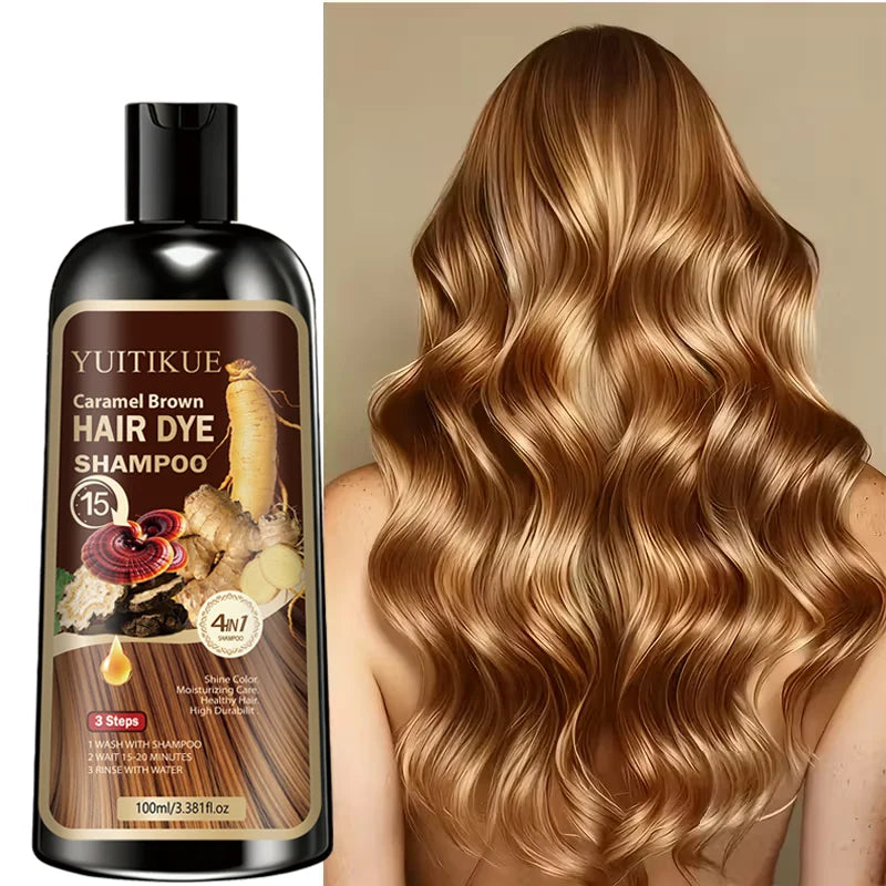 YUITIKUE Caramel Brown Hair Dye Shampoo - 4in1 Moisturizing Hair Color Shampoo Long-Lasting Hair Dye for All Hair Types Peaceful Pleasures Health and Wellness