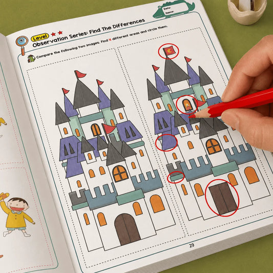 Find Differences Puzzle Book 32 Pages Kids Observation Training Game Peaceful Pleasures Health and Wellness