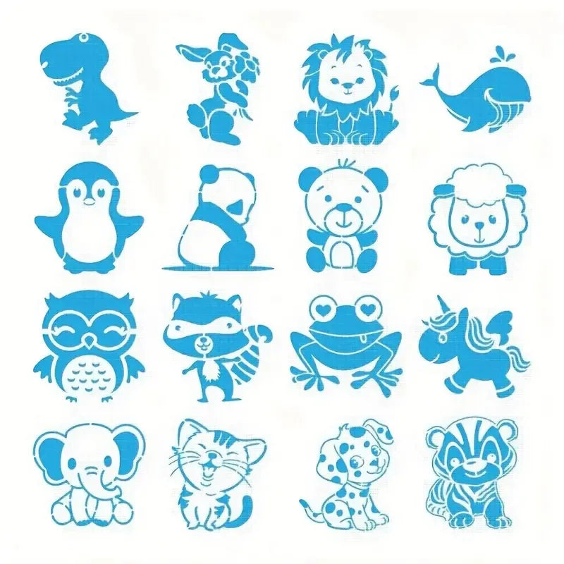 16 Sheets Adorable Cartoon Animal Templates Reusable Stencils Kids