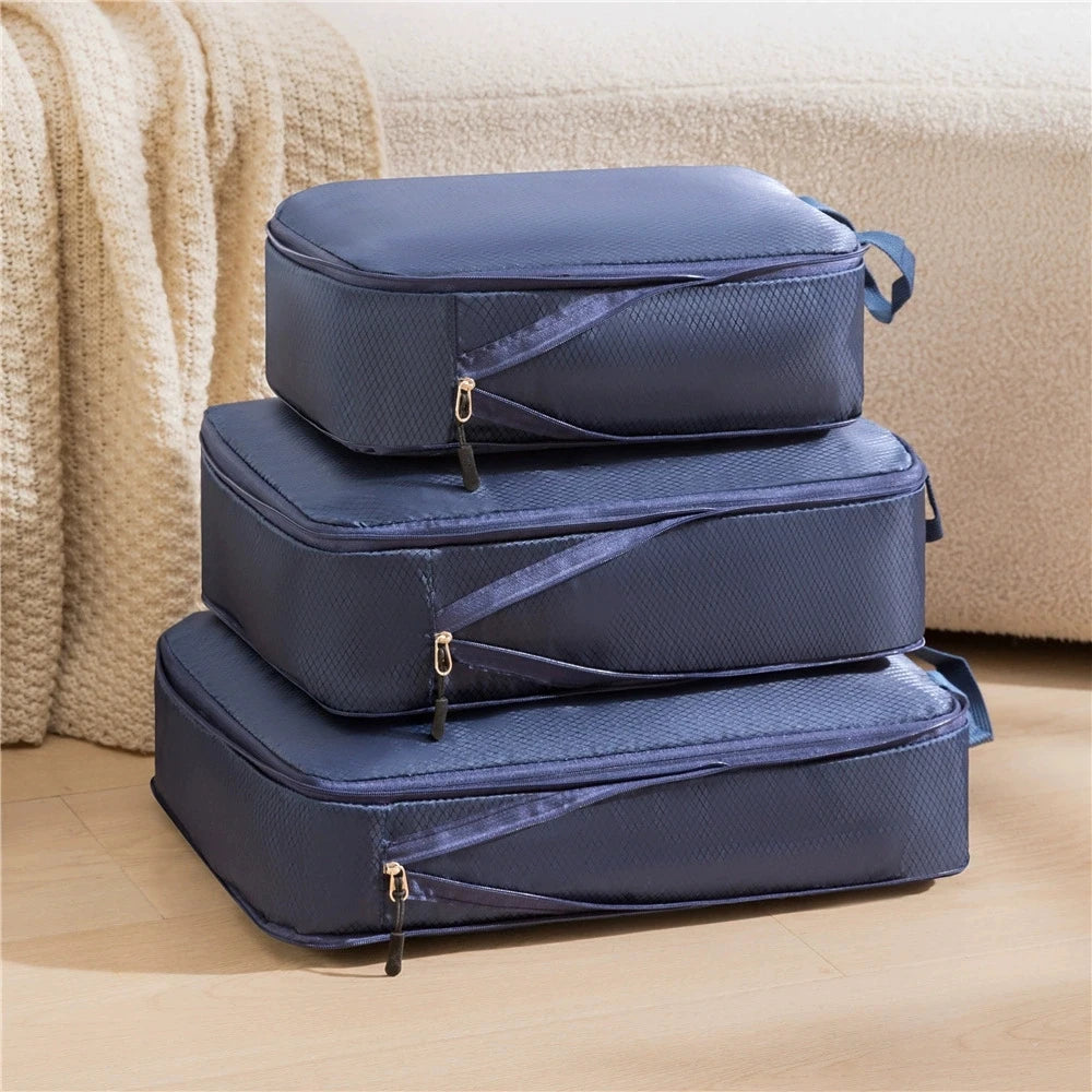 3-Piece Travel Compression Storage Bags | Luggage Packing Organizer Travel Packing Organizer Peaceful Pleasures Health and Wellness Navy blue