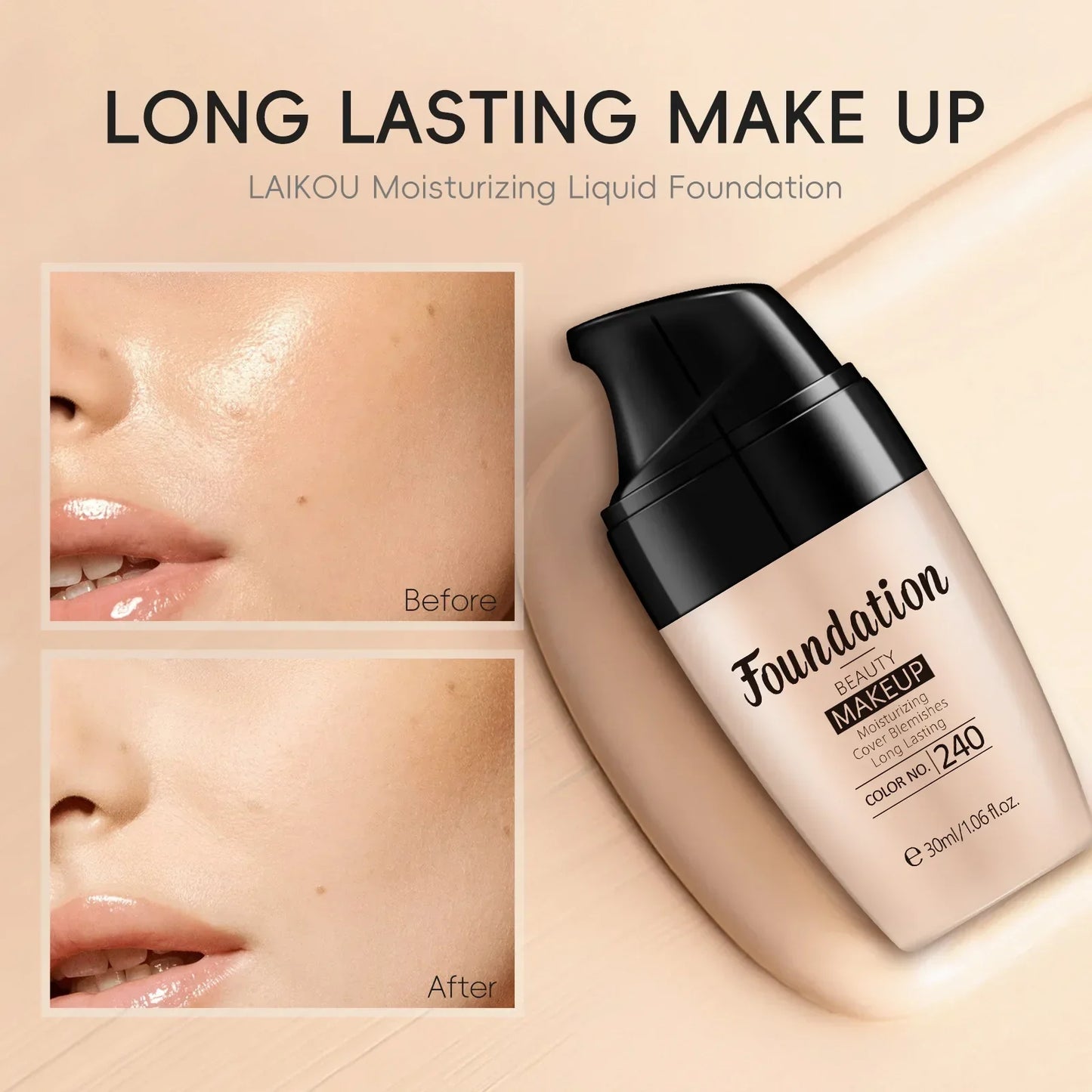 LAIKOU Liquid Foundation Full Coverage 30ml Peaceful Pleasures Health and Wellness