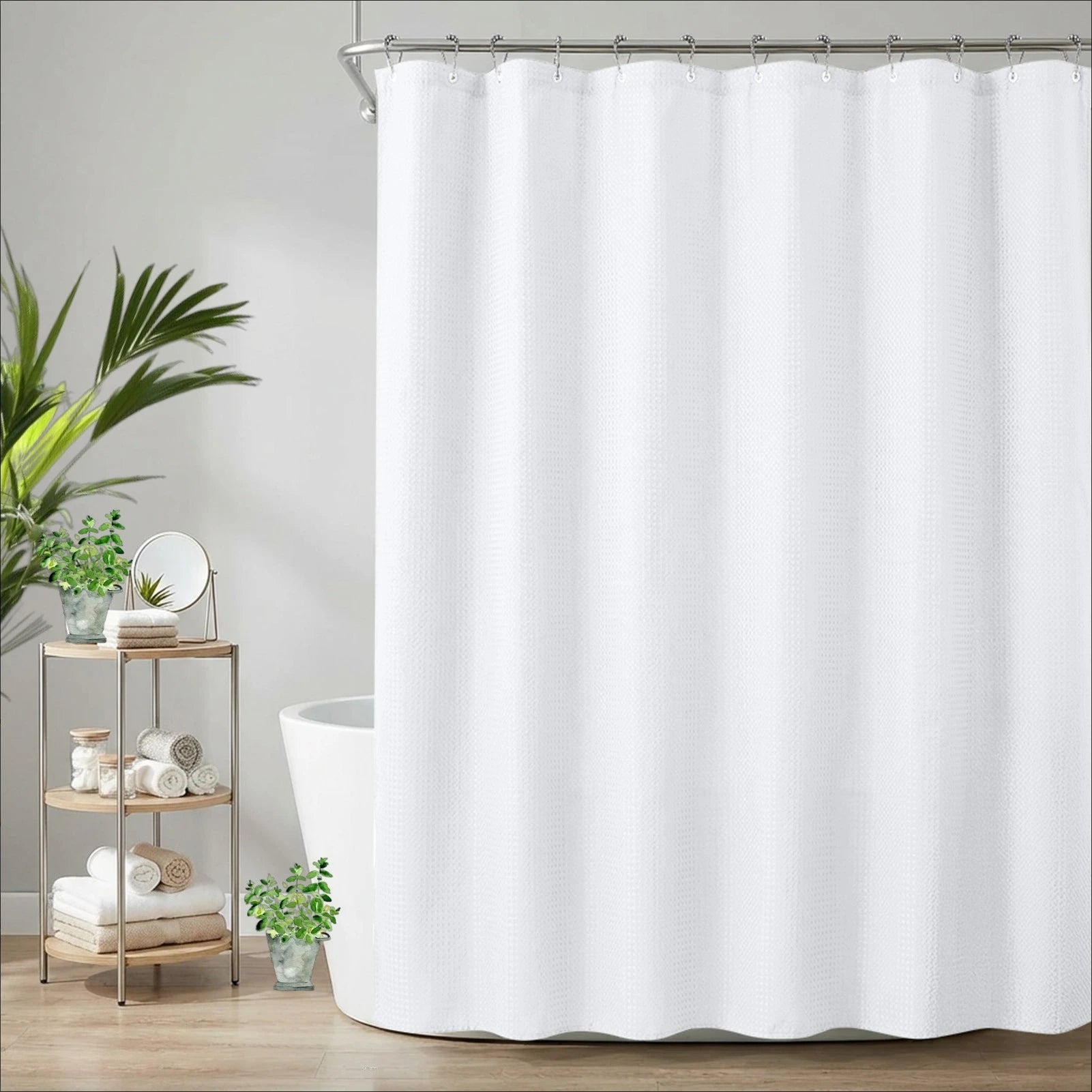 180x180cm Shower Curtain Waffle Weave Textured Oil-proof Shower Curtain for Bathroom Luxury Waterproof Curtain with 12 Hooks Peaceful Pleasures Health and Wellness