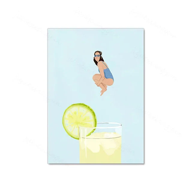 Swimming Girl Abstract Canvas Wall Art | Minimalist Home Decor