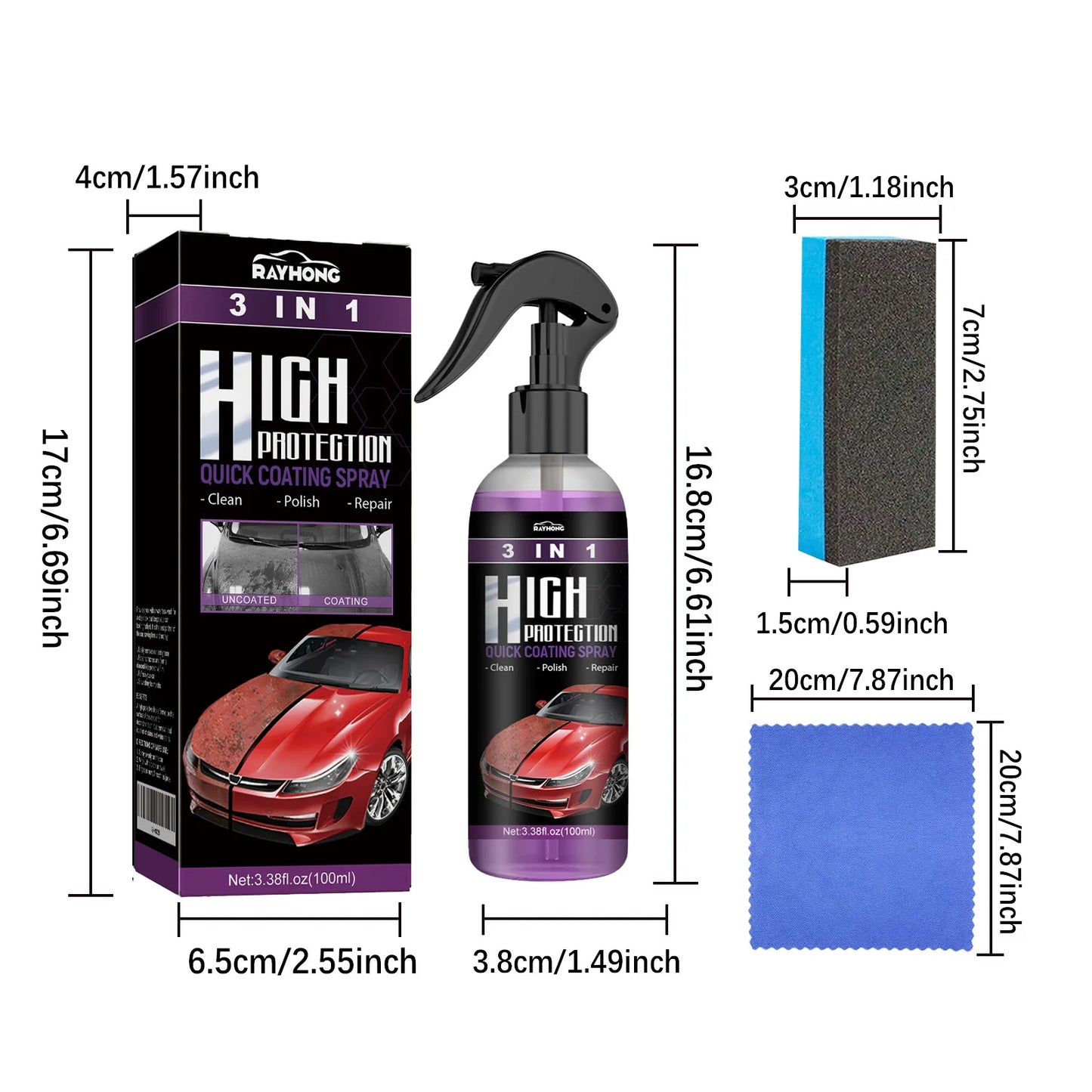 Rayhong 3-in-1 Car Coating Spray | Polish, Protect & Repair