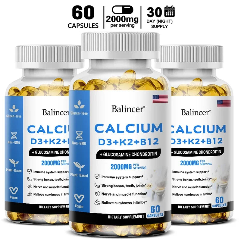Vitamin D3 K2 B12 2000mg Capsules | Bone & Immune Support 120ct