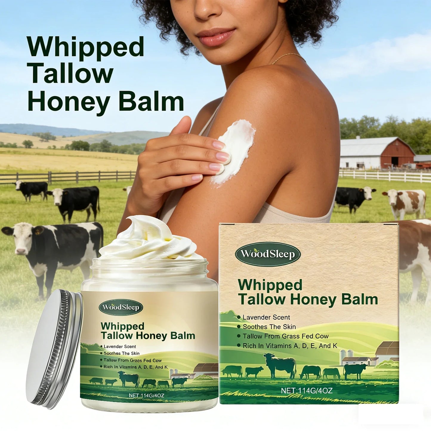 WOODSLEEP Beef Tallow Honey Body Cream | Deep Moisturizer