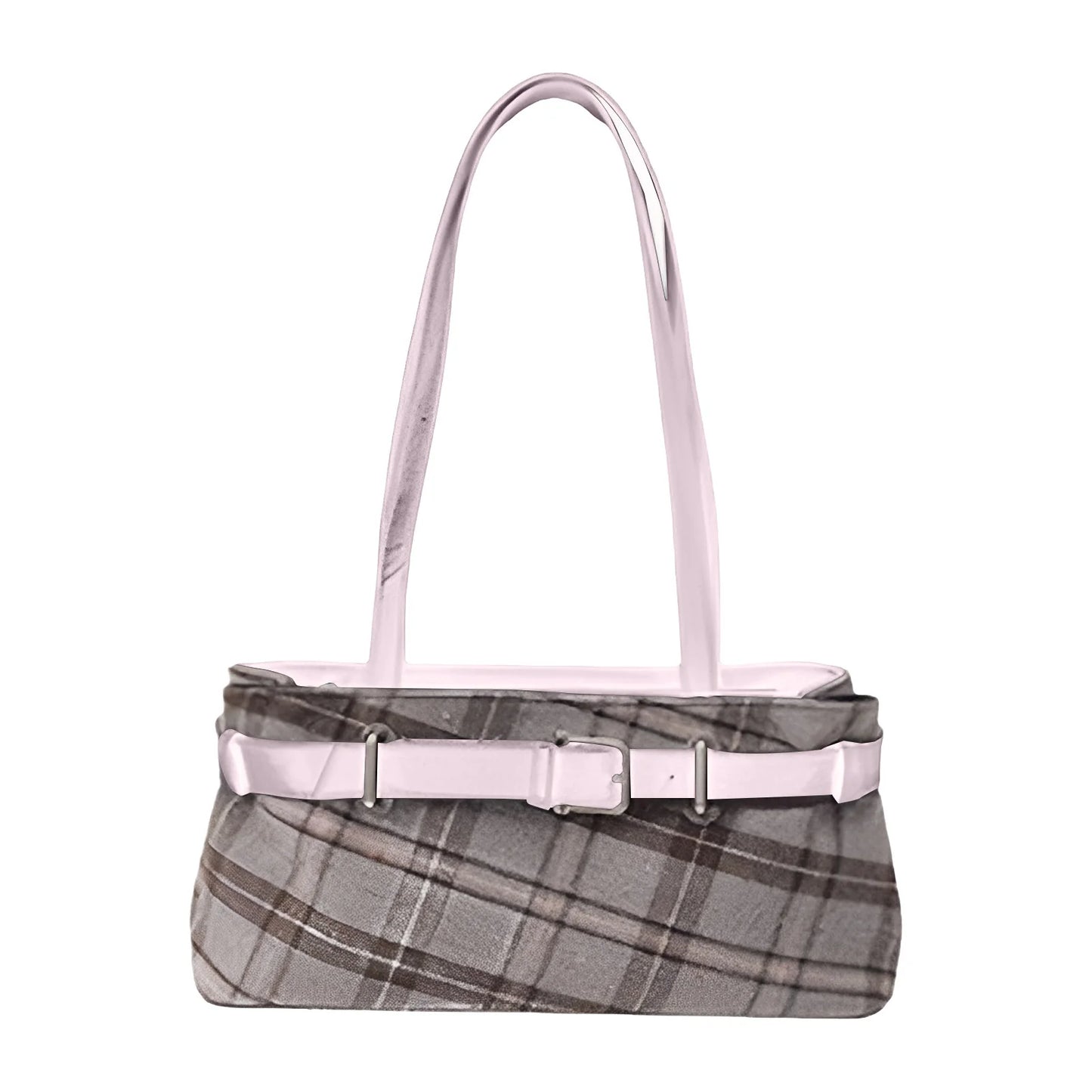 Women's Plaid Shoulder Bag with Vintage Chain Strap Adjustable Tote Crossbody Bag for Commuting Office Work Peaceful Pleasures Health and Wellness Pink grid