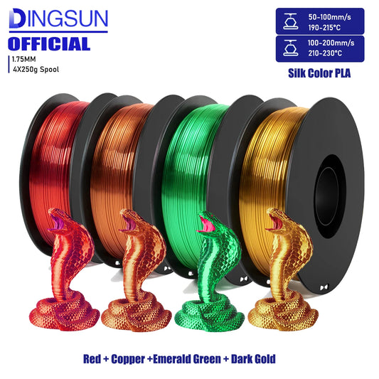 Silk PLA Filament 1.75mm Metal Shine 250g–1kg | DINGSUN 3D 3D Printer Filament Peaceful Pleasures Health and Wellness 4 Color set