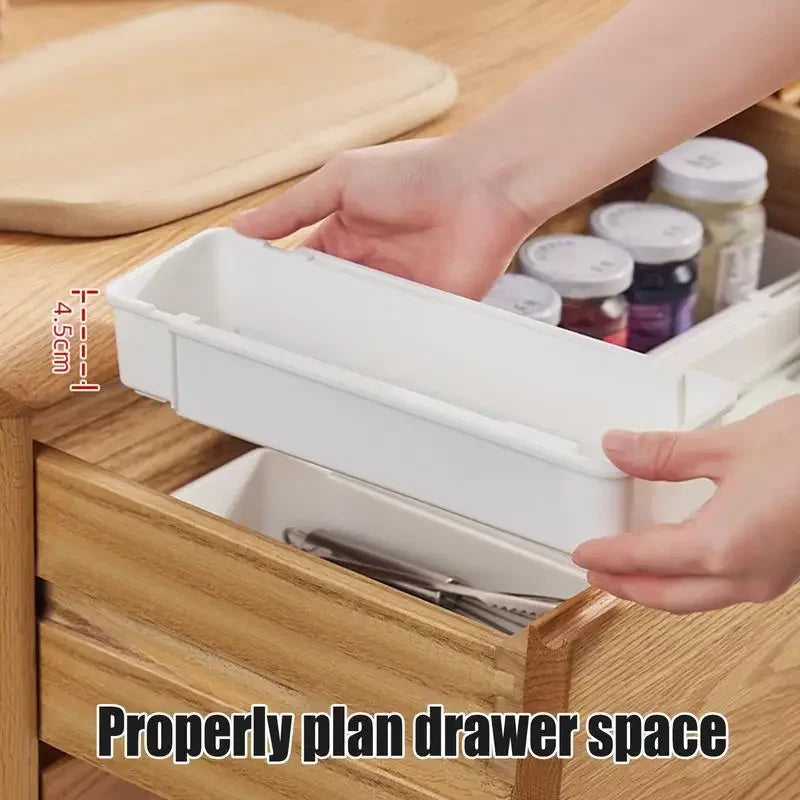 Expandable Silverware Drawer Organizer | White Utensil Tray