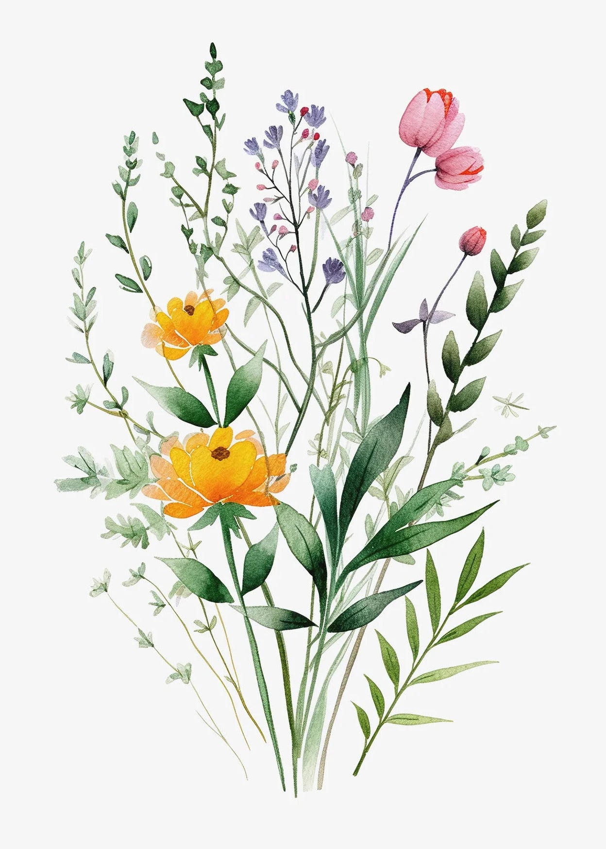 Boho Wildflower Watercolor Canvas Poster | Minimalist Floral Art