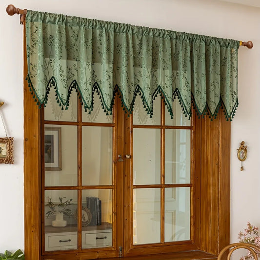 Rustic Short Tulle Window Curtain | Lace Fringe Trim Tulle Window Curtain Peaceful Pleasures Health and Wellness