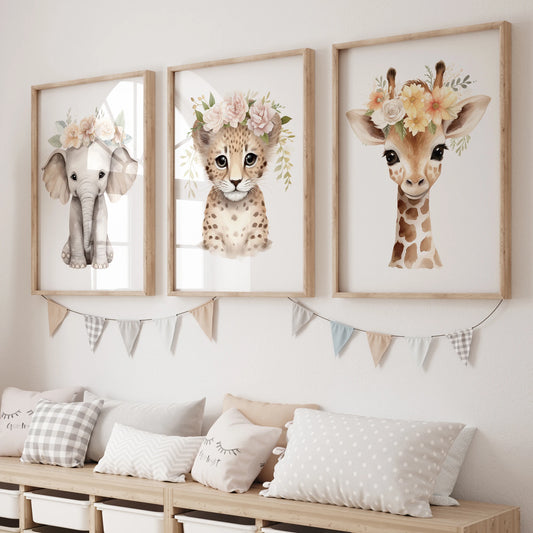 Elephant Leopard Giraffe Wall Art Prints Canvas Painting Poster Picture For Living Bedroom Kids Play Room Home Decor Peaceful Pleasures Health and Wellness G2545-3pcs 40x60cm No Frame