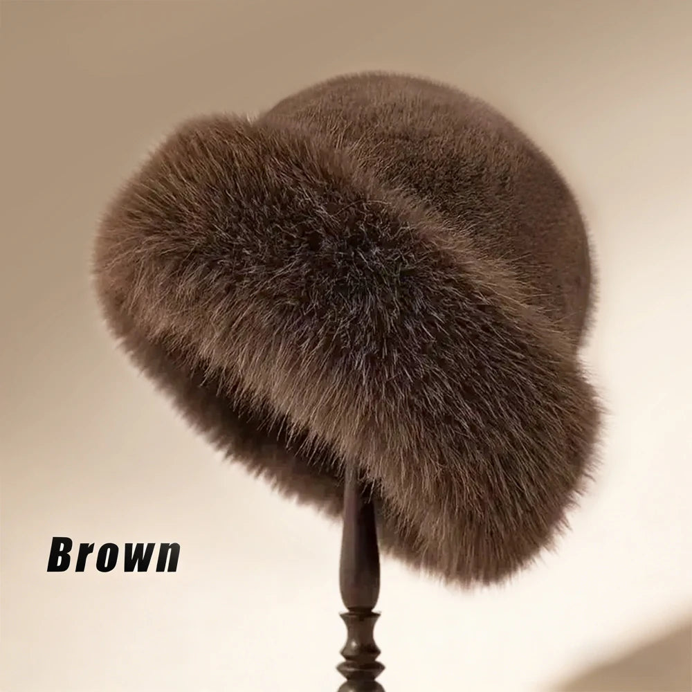 Solid Color Bucket Hat Thick Coldproof Faux Fur Basin Hats Soft Plush Fisherman Cap For Women Autumn & Winter Peaceful Pleasures Health and Wellness