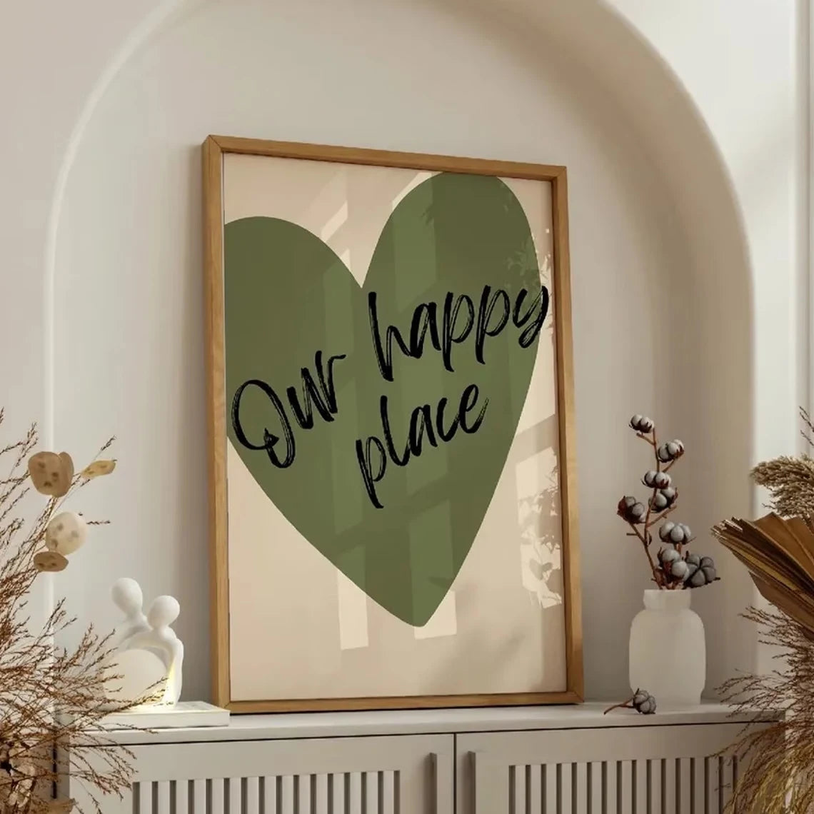 Modern,Retro Our Happy Place Is Green Quotes Wall Art Print Canvas Painting Poster Picture For Bedroom,Living Room Home Decor Peaceful Pleasures Health and Wellness G3682 21x30cm Unframed