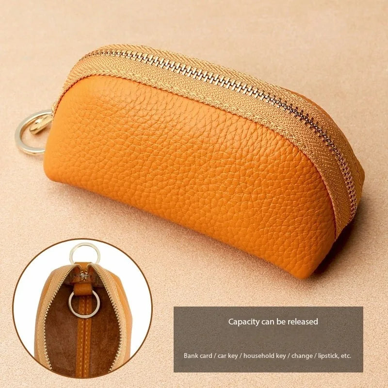 2026 Hot PU Leather Car Key Case Men Women Wallets Housekeeping Keys Covers Zipper Storage Pouch Card Bags Peaceful Pleasures Health and Wellness Yellow