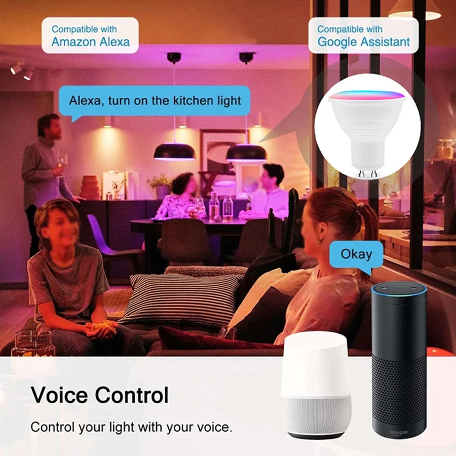 5W 7W 9W 220V 110V Tuya Smart WiFi GU10 LED Bulb Spotlight Alexa Lamp RGBCW Smart Life APP Control Works With Google Home Echo Peaceful Pleasures Health and Wellness