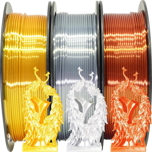 Silk PLA Filament Bundle 1.75mm – Gold Silver Copper 3×0.25kg 3D Printer Filament Peaceful Pleasures Health and Wellness ZU HE