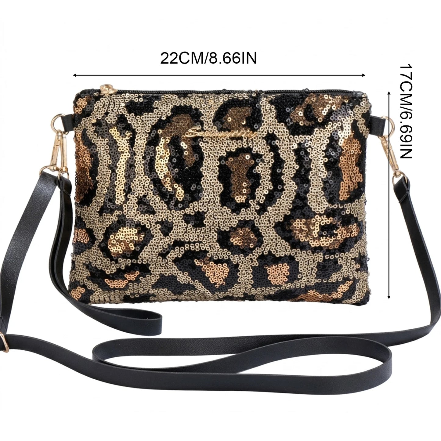 Women's Sequin Leopard Crossbody Shoulder Bag & Clutch