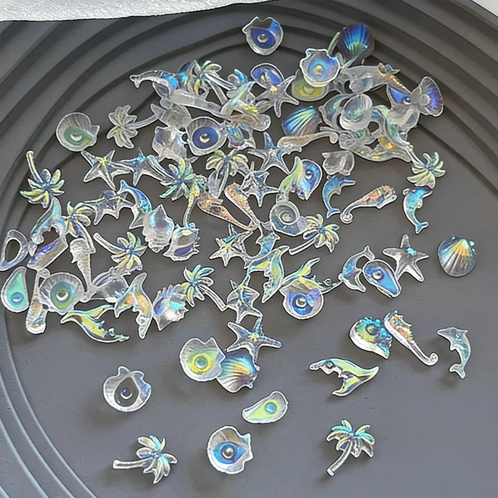50pcs Ocean Series Nails Charms 3D Resin White Pearl Shell Star Dolphin Rhinestones Jewelry Flash Nail Art Decorations Accessory Peaceful Pleasures Health and Wellness