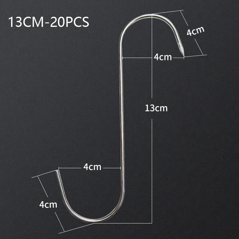 20-Pack Stainless Steel S-Hooks for Smoking, BBQ & Butchering