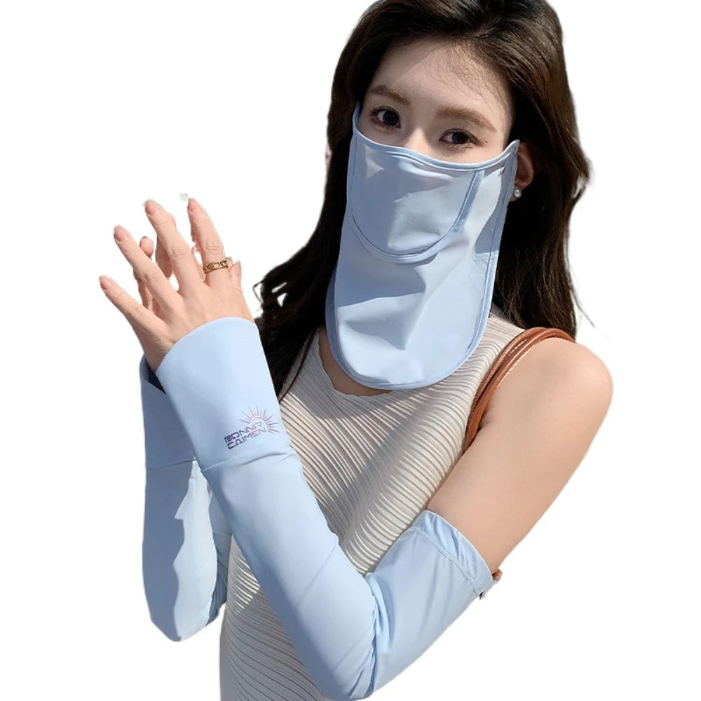 UPF 50+ Sun Protection Set – Mask & Arm Sleeves Peaceful Pleasures Health and Wellness Blue