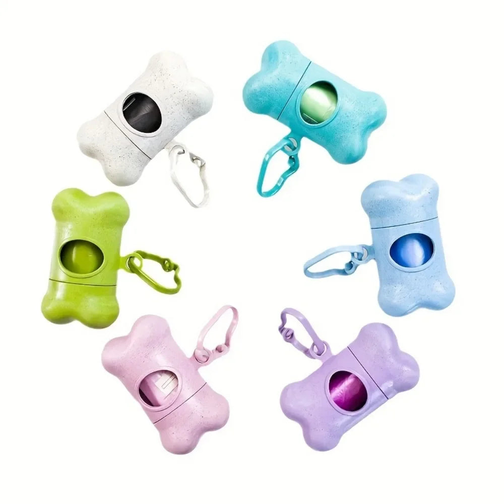 Bone-Shaped Dog Poop Bag Dispenser with Leash Clip