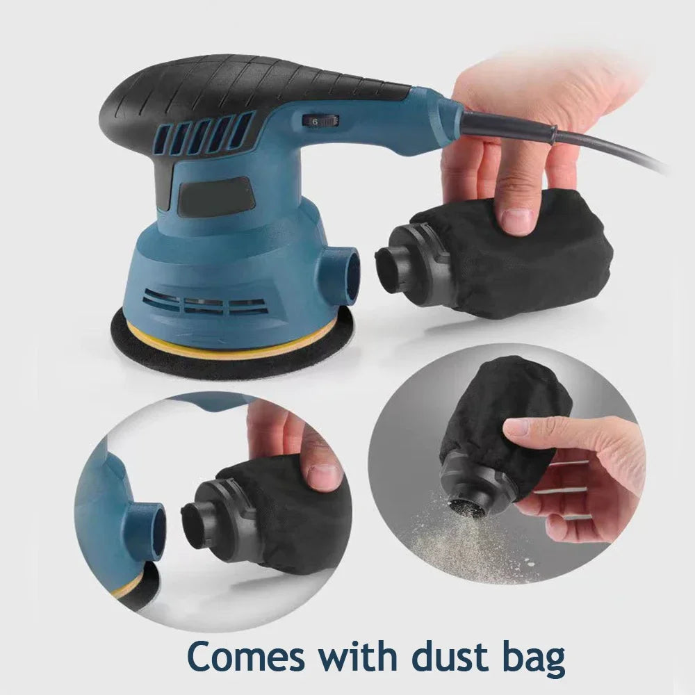 300W Electric Eccentric Sander 6 Gears Speed Adjustment 5 Inch 125mm Wood Sanding Processing Car Polishing Machine With Dust Box Peaceful Pleasures Health and Wellness