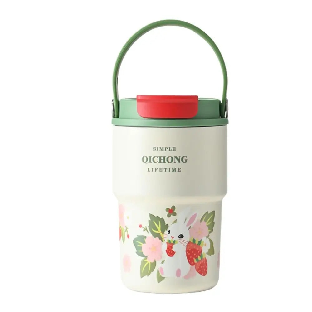 New Ceramic Liner Insulated Cup 450ML Handle Vacuum Mug Double drinking straw Water Bottle Gifts Peaceful Pleasures Health and Wellness