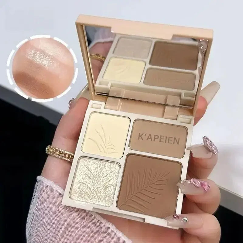 4-Colors Highlight & Contour Palette with Mirror Matte Highlighter Contour Natural Glow Contour Powder Face Makeup for Beginners Peaceful Pleasures Health and Wellness 02